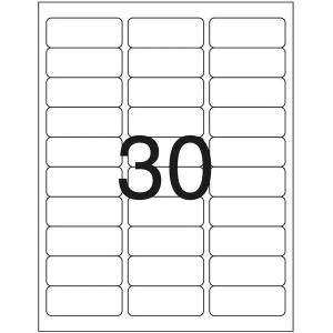 Folha 30 Etiquetas 25x66mm Adesivo Fosco 25,4 x 66,7mm 1x0  Meio corte individual com cantos arredondados 
